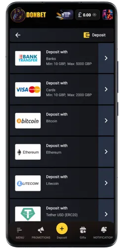 Donbet Payment Methods