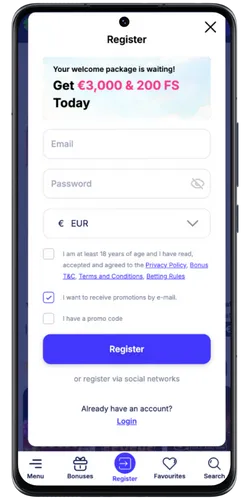 Registratieformulier Fortunica casino